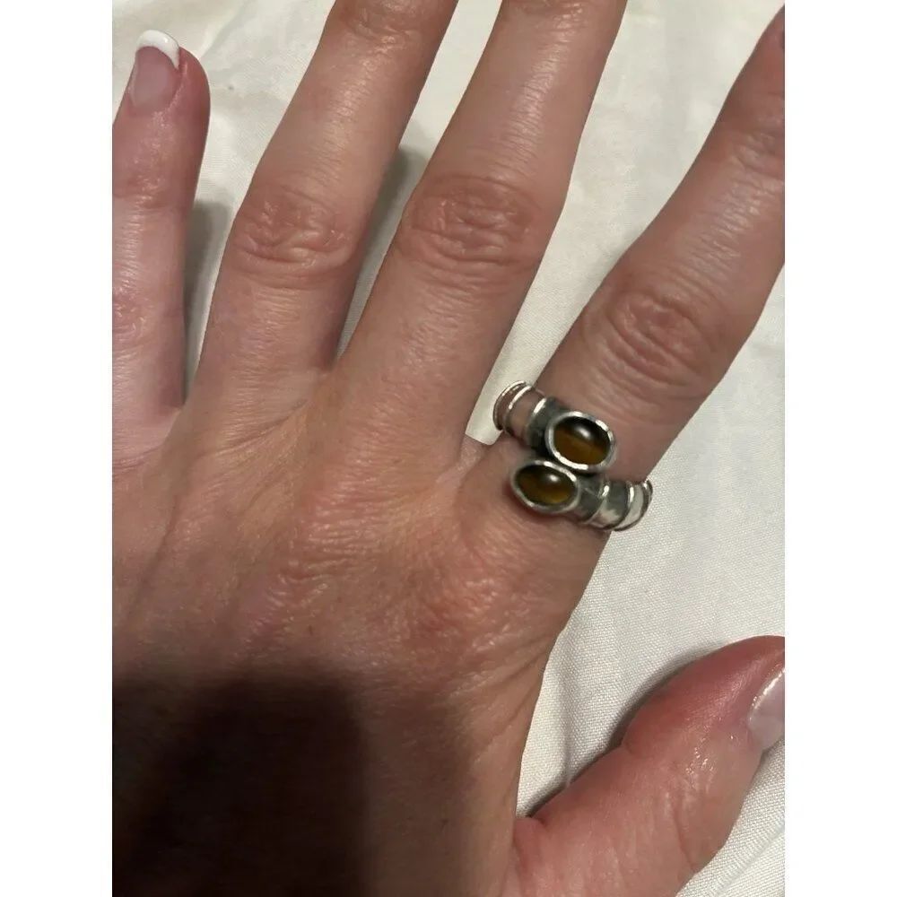 Silver Metal Apatite Cats Eye Ring Size 8